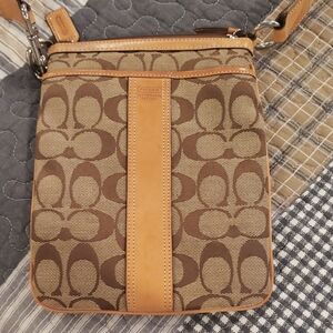 Coach Signature Brown and Tan Shoulder Bag